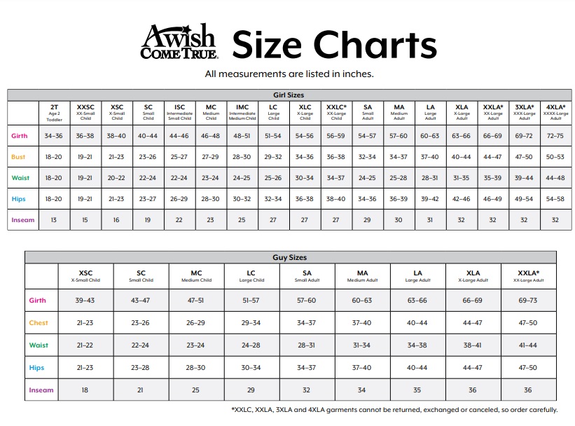 Wish Size Conversion Chart